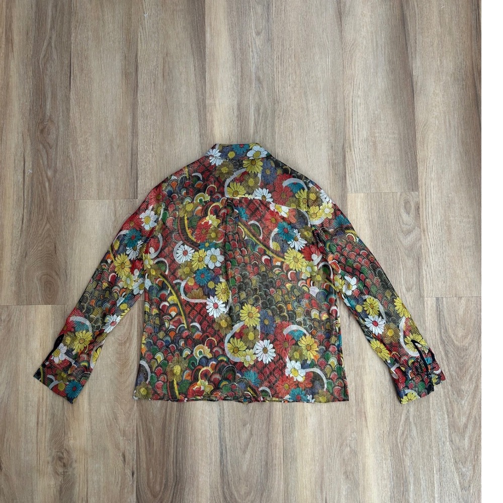Alice + Olivia Willa Silk Blend Metallic Floral Button Down Blouse M luxury - Picture 2 of 6